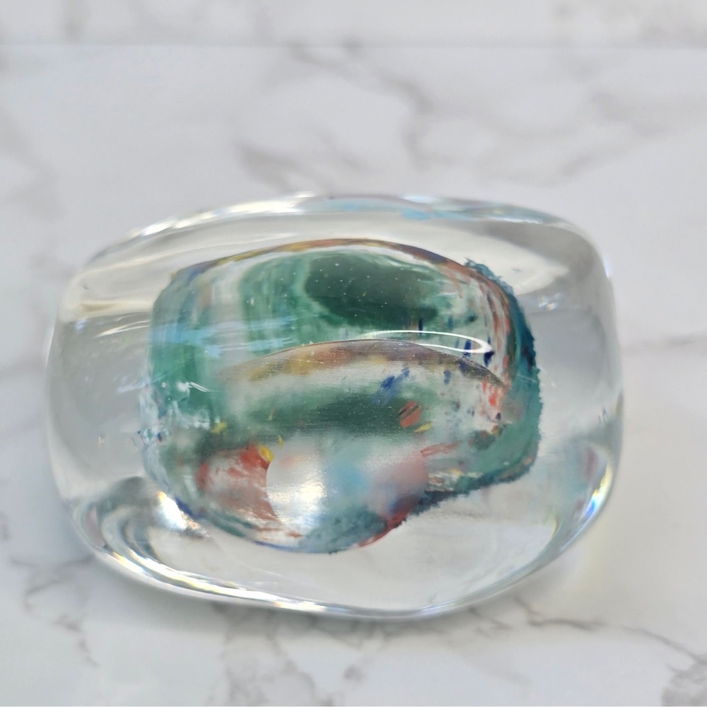 Vintage Art Glass Dolphin Paperweight Ocean Reef Figurine Blue Clear 3in - Picture 5 of 9